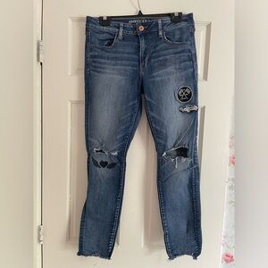 American Eagle Distressed Patched Painted Denim X Jeggings